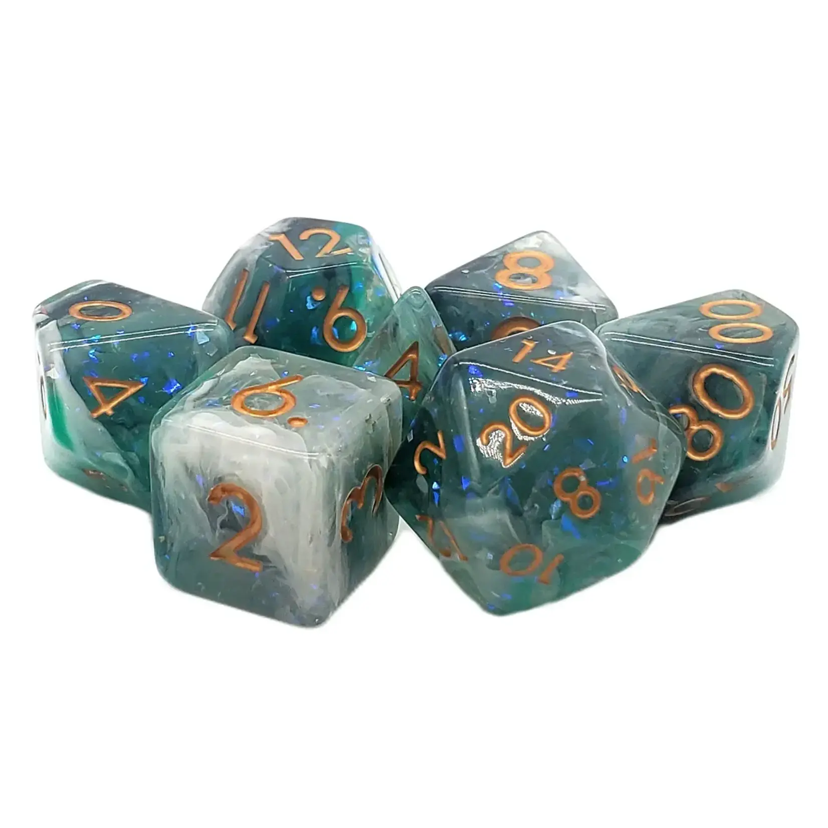 Old School Old School 7 Piece DnD RPG Dice Set: Particles - Black, White & Green Mist