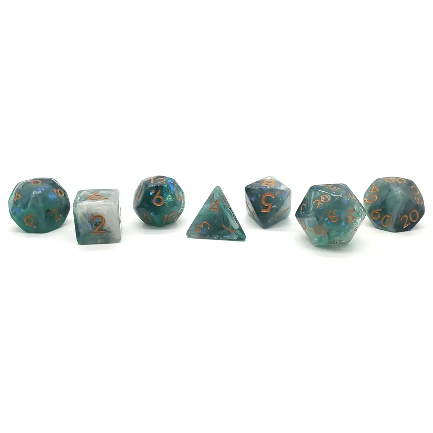 Old School Old School 7 Piece DnD RPG Dice Set: Particles - Black, White & Green Mist