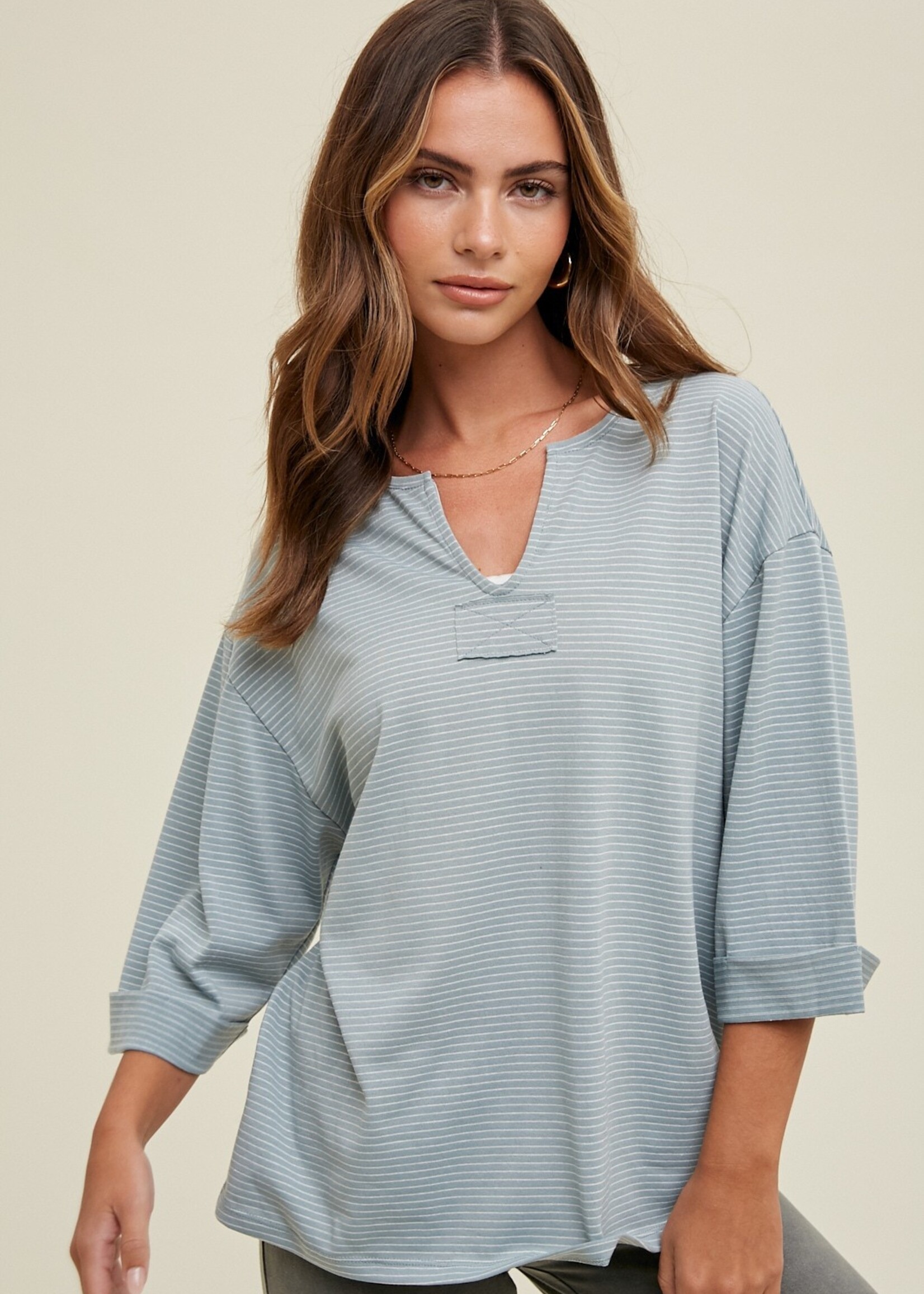 Weslyn sage 3/4 sleeve knit top