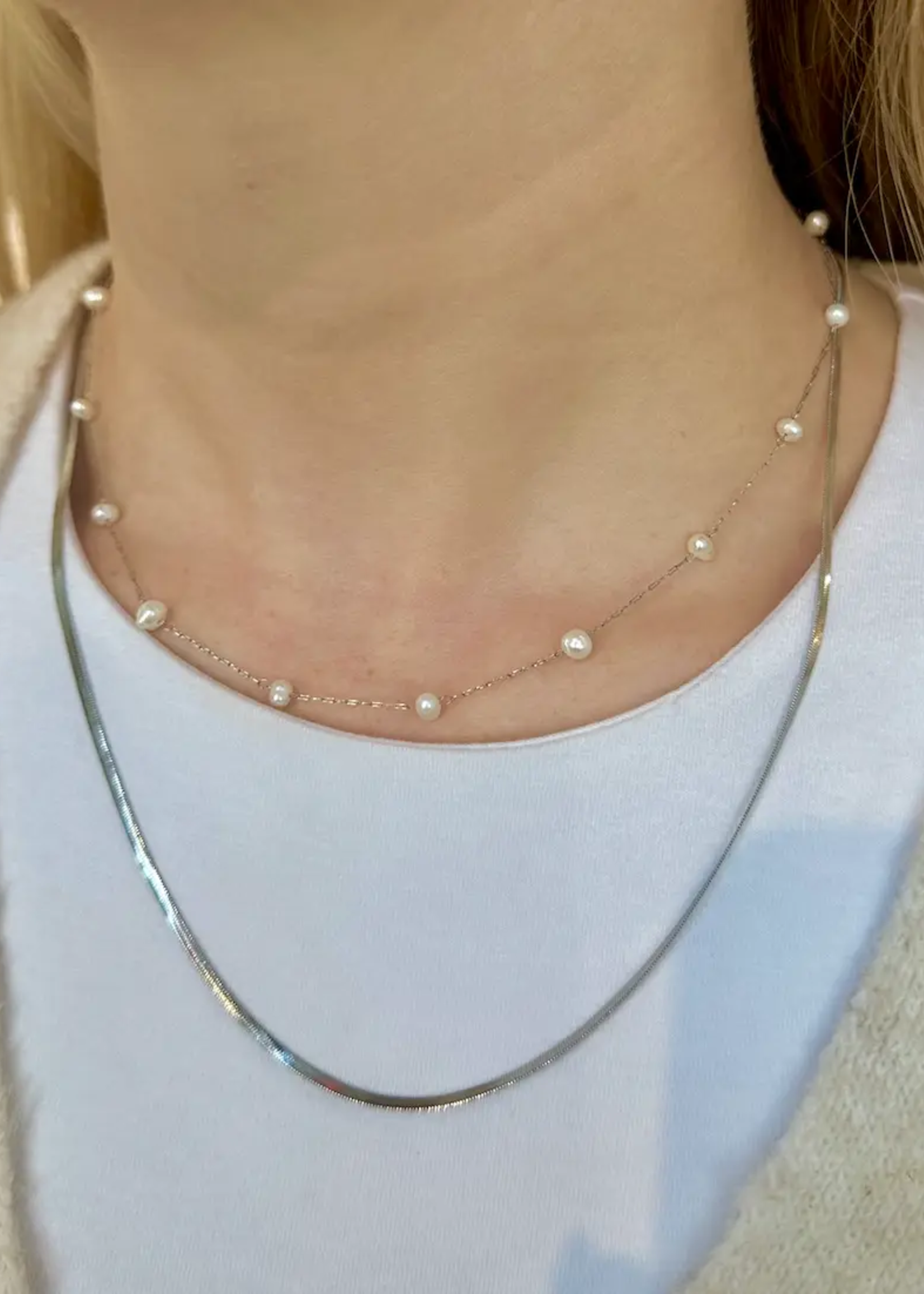 Camille Pearl Necklace - Silver