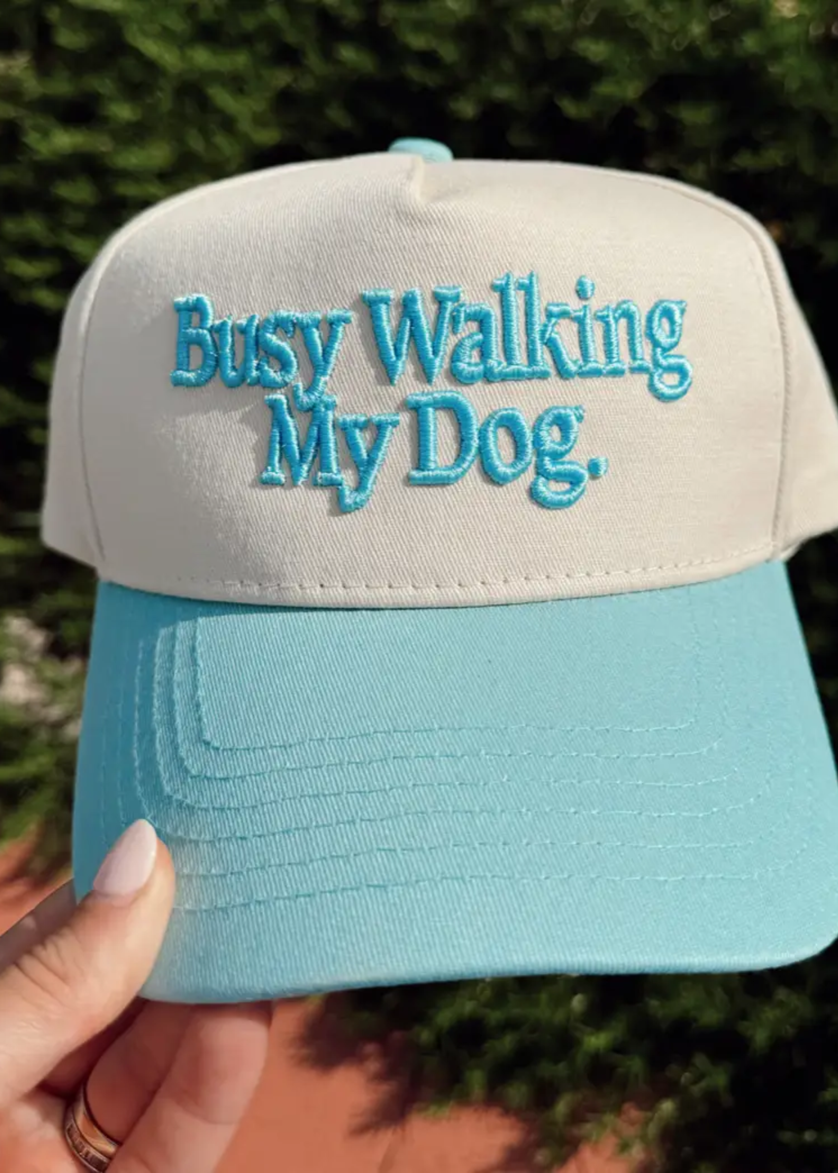 Busy Walking My Dog. Blue Vintage Trucker Hat