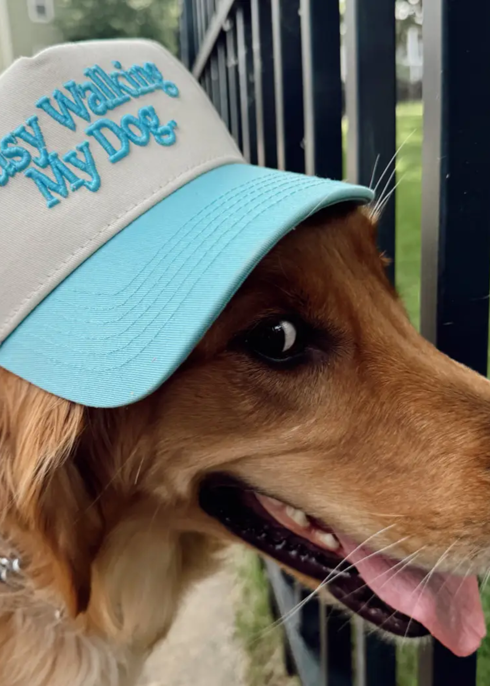 Busy Walking My Dog. Blue Vintage Trucker Hat