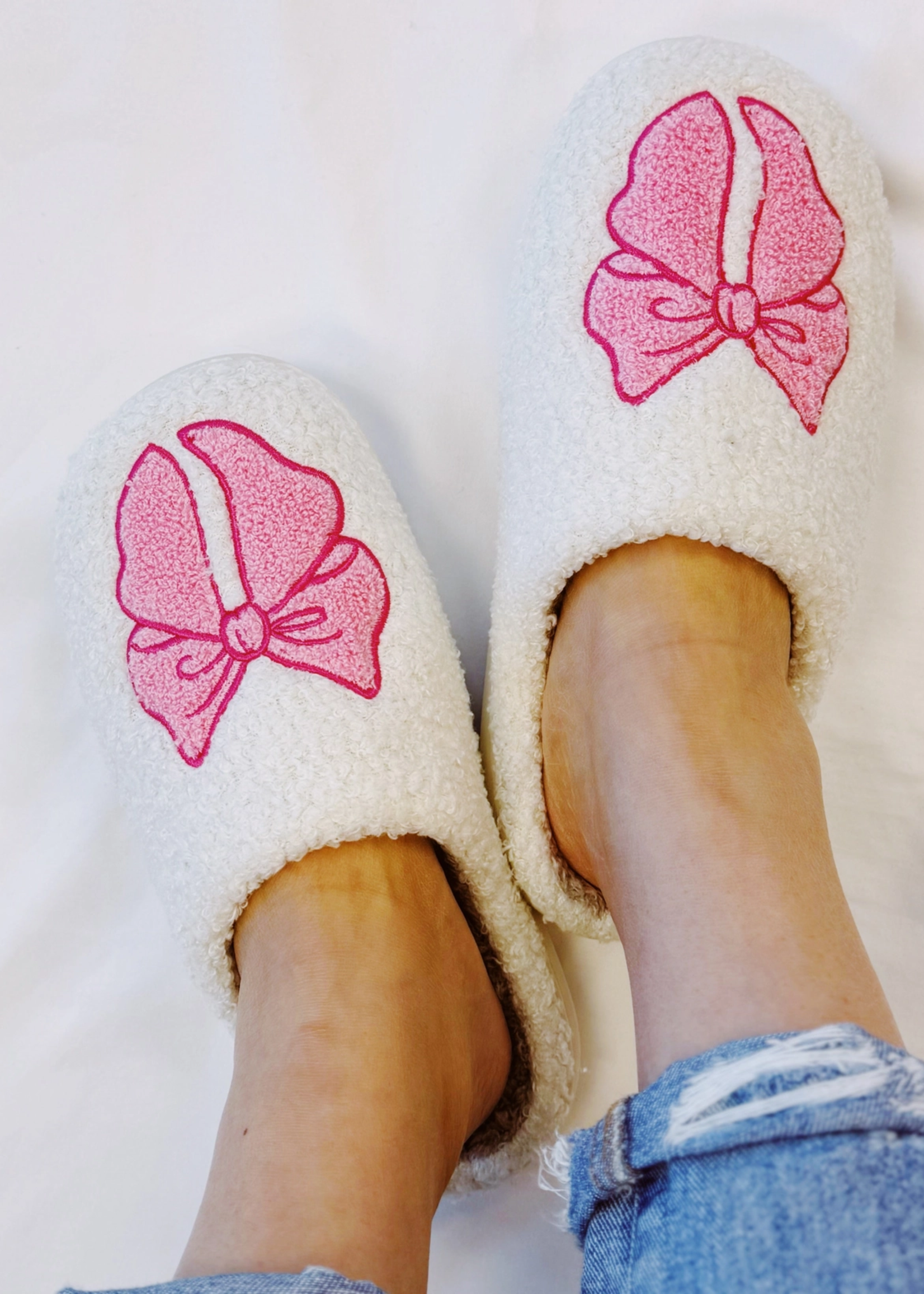 Pink Lounge Bow Cozy Slippers