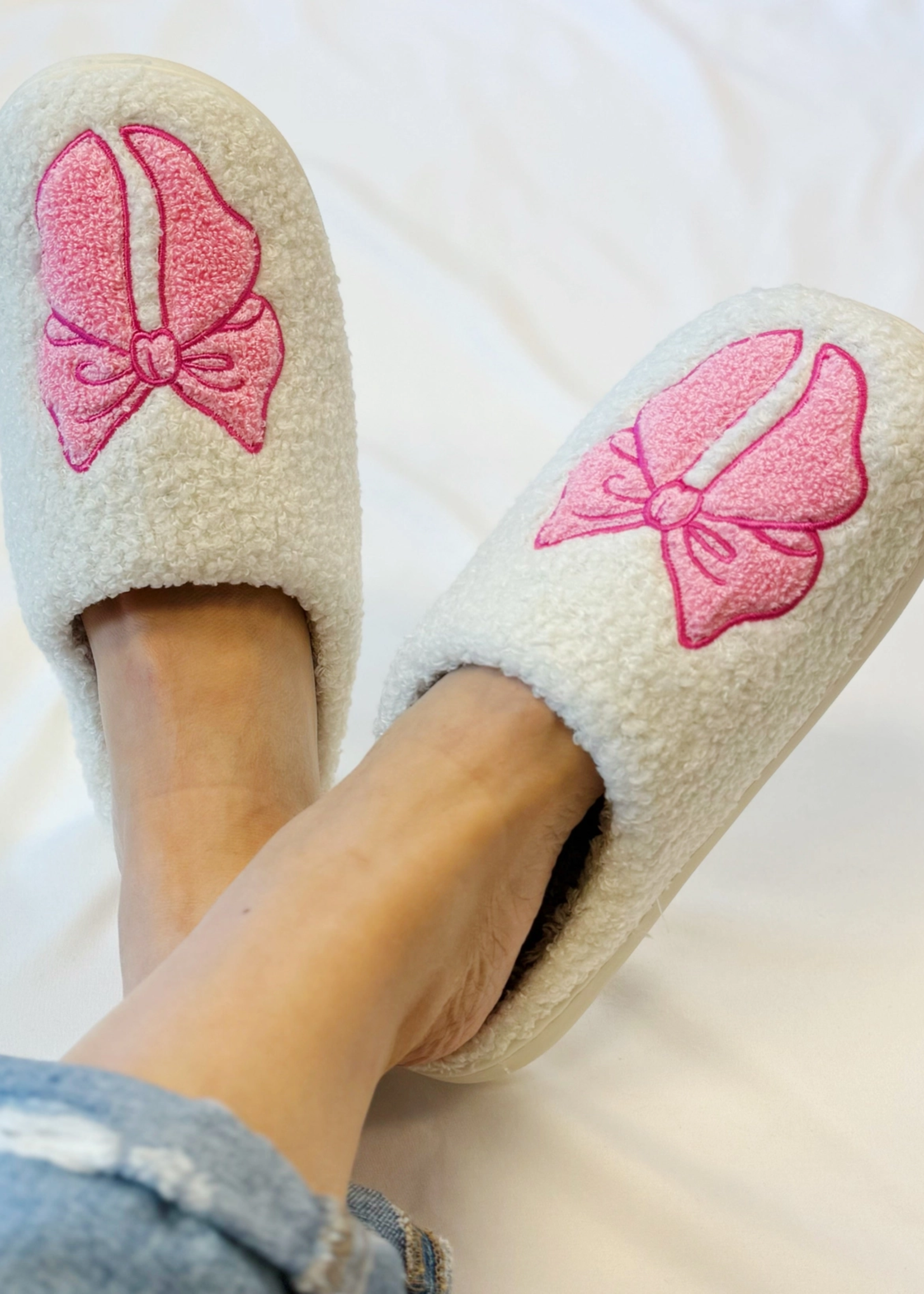 Pink Lounge Bow Cozy Slippers