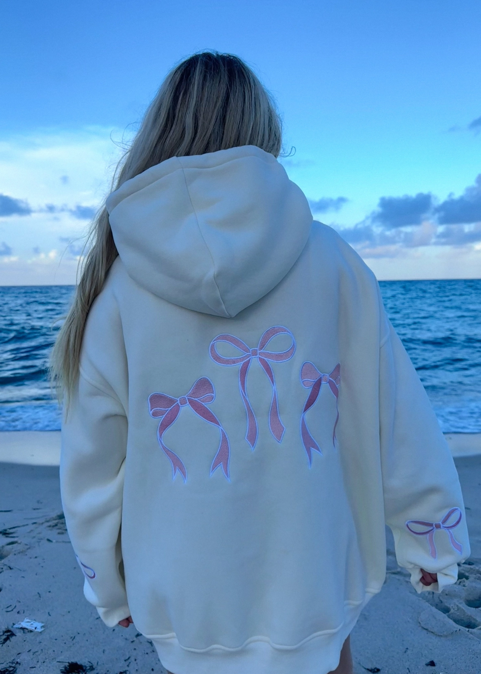 Pink Embroider Bow Hoodie