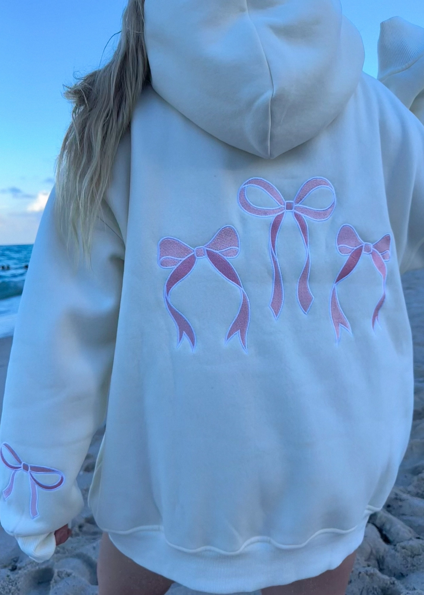 Pink Embroider Bow Hoodie