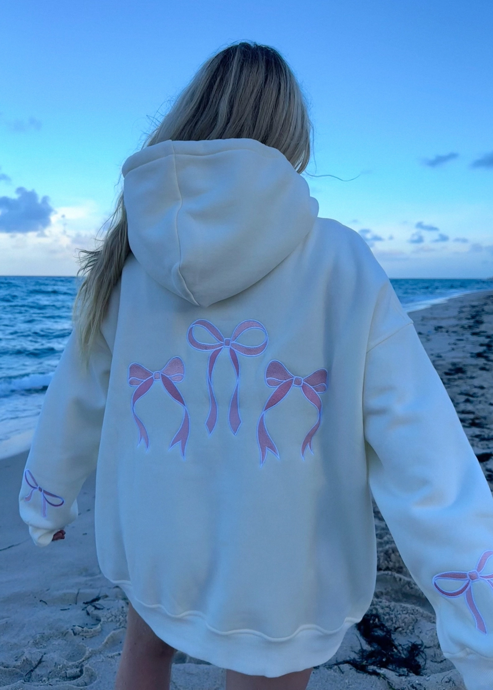 Pink Embroider Bow Hoodie