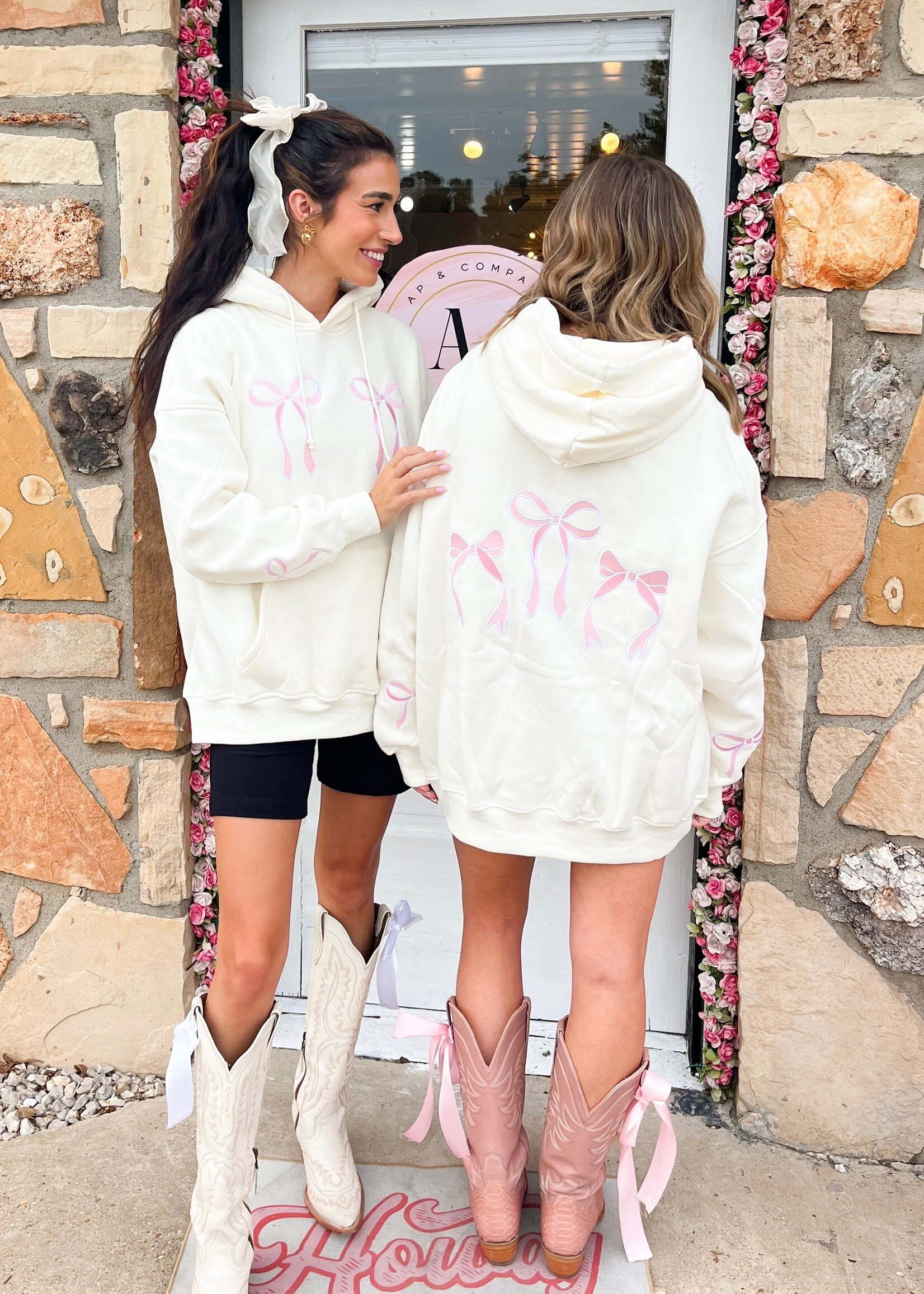 Pink Embroider Bow Hoodie