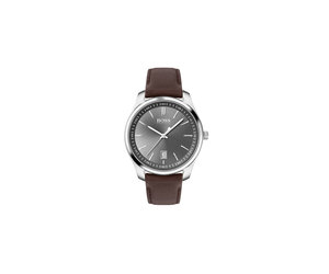 Hugo Boss 1513726 Gunmetal Silver Brown Leather