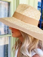 Bloom and Company Wide Brim Straw and Taupe Hat