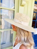 Bloom and Company Wide Brim Ivory Straw and Bow Detail Hat