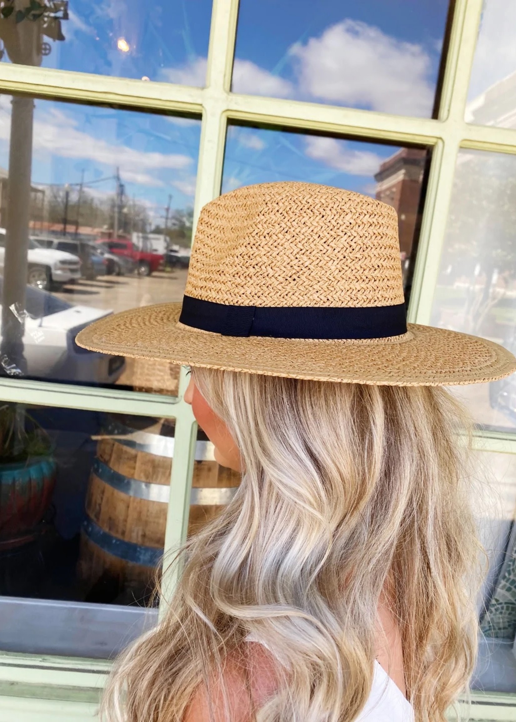 Bloom and Company Straw Hat with Black Ribbon Band