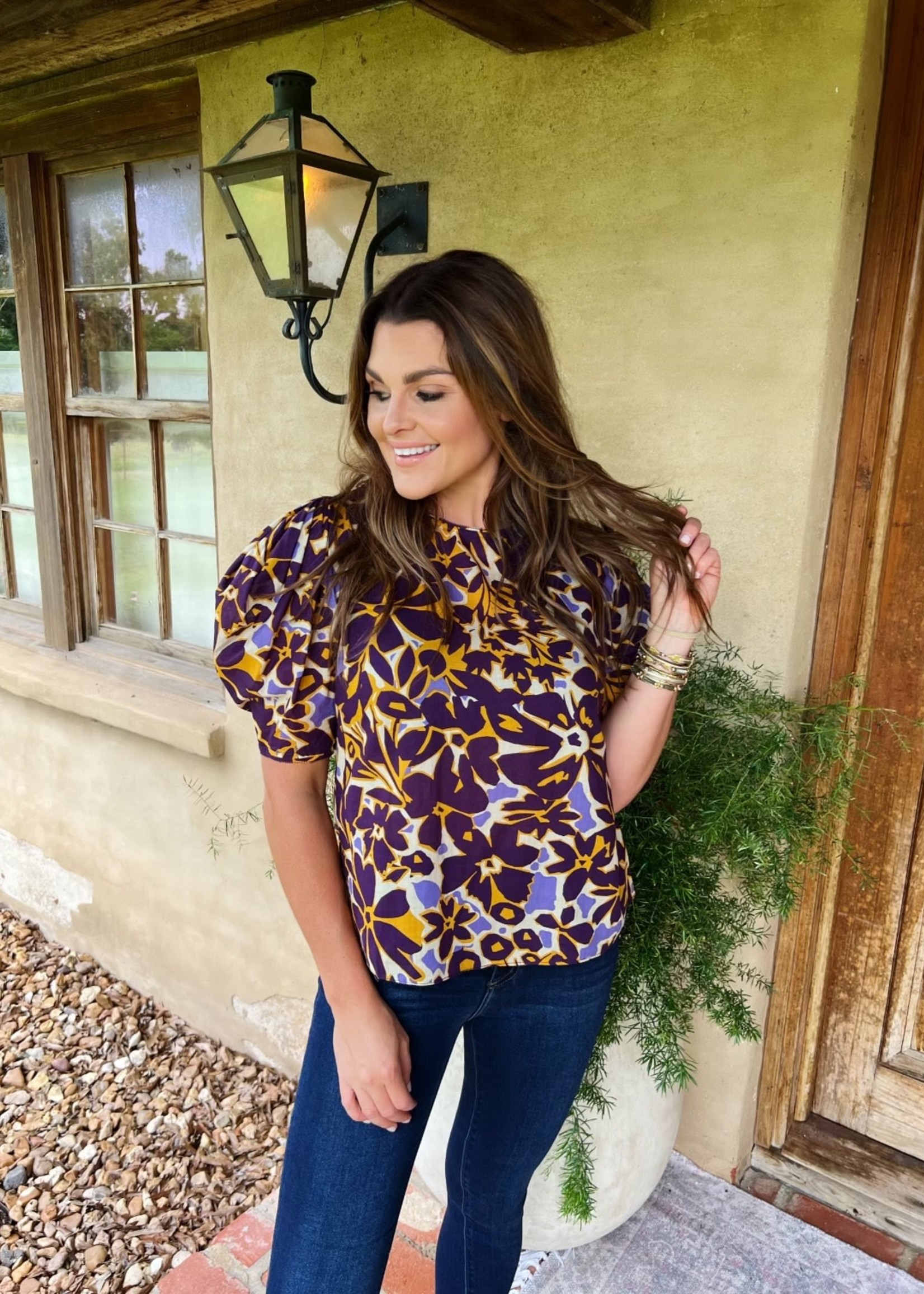 Bloom and Company Beige and Purple Floral Top