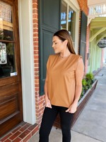 Bloom and Company Camel Leather Top with Shoulder Pads