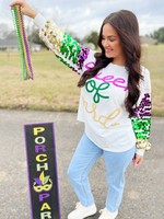 Bloom and Company Mardi Gras Queen Of Mardi Embroidered Spangle Sleeve Pullover