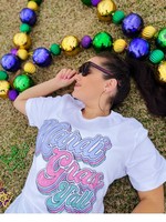 Bloom and Company Oversized ''Mardi Gras Y'all" White T-Shirt