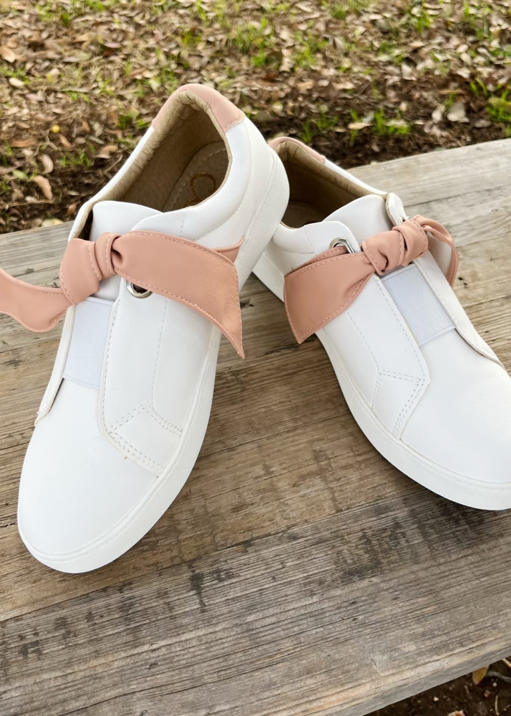 Bloom and Company Lettie Blush Faux Leather Ribbon Sneaker