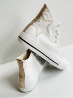 Bloom and Company White High Top Sneakers with Gold Star Detail