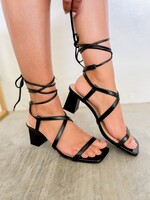 Bloom and Company Black Strappy Lace Up Chunky Heels