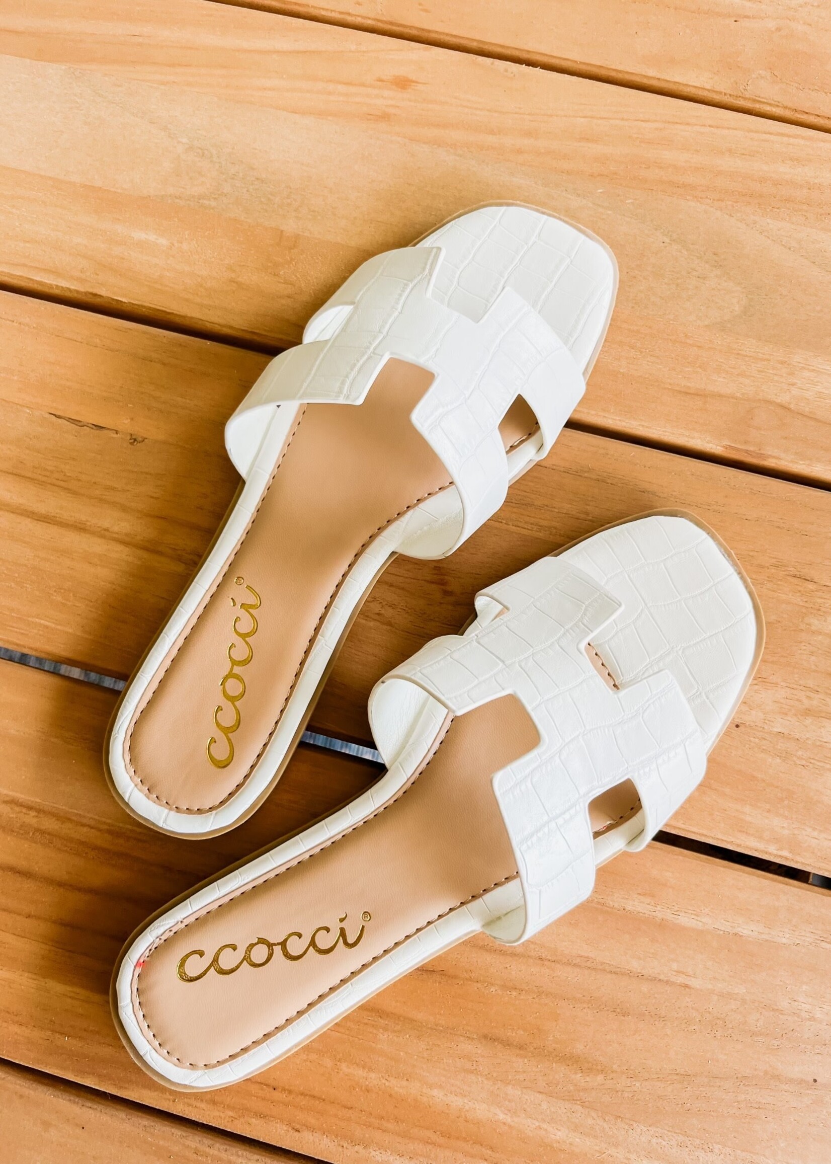 Bloom and Company Shea White Croco Slide Sandals