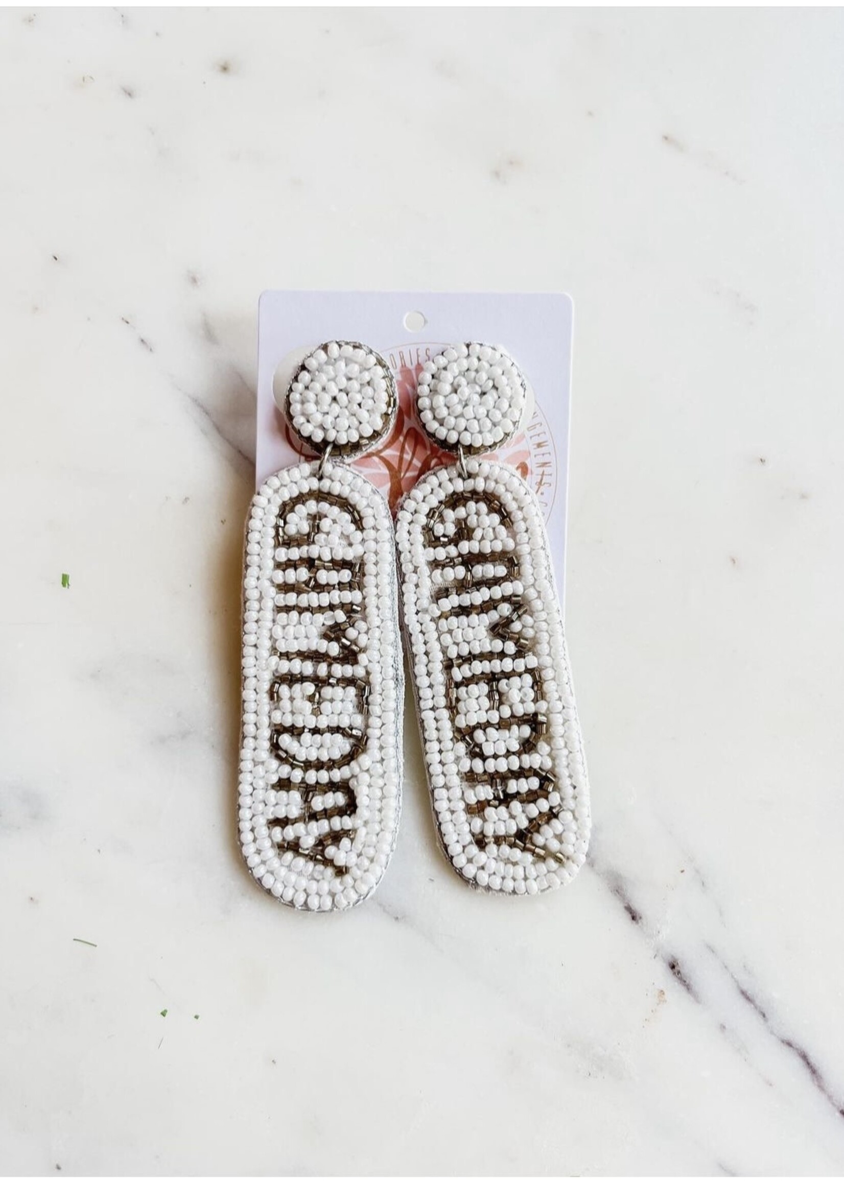 Bloom and Company White and Gold Beaded Gameday Earrings