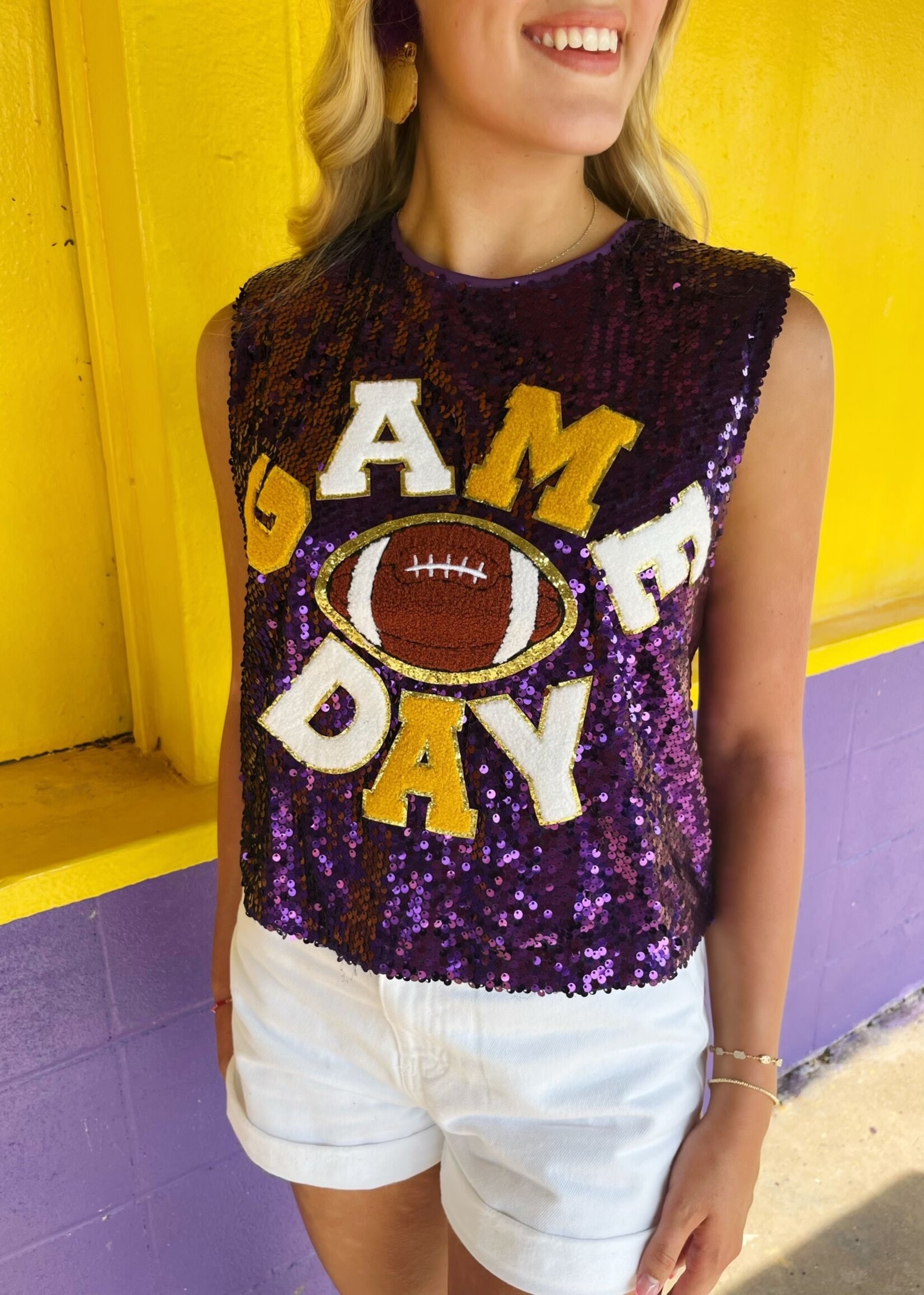 Bloom and Company Game Day Patch Sequin Top