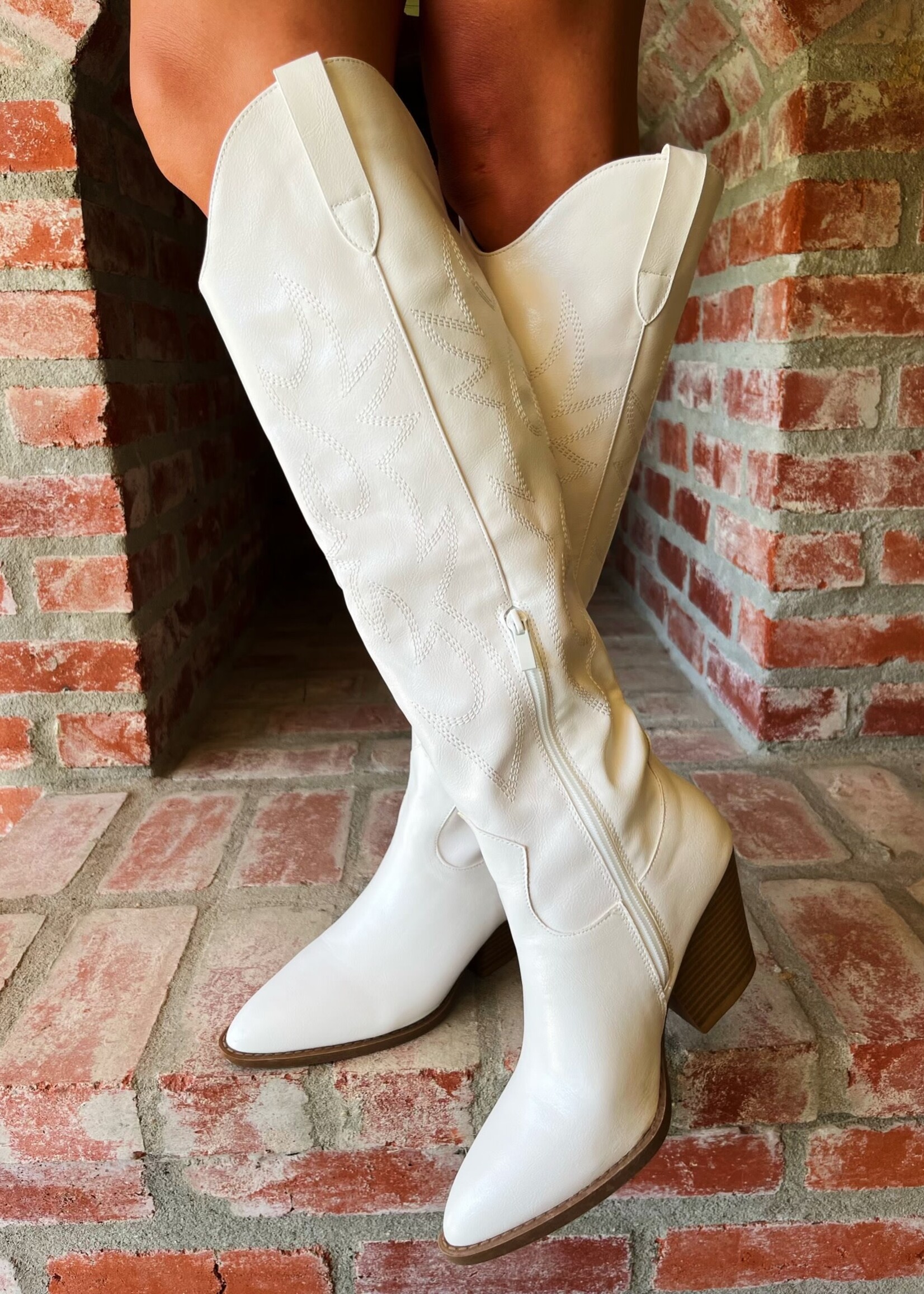 Bloom and Company White Knee High Cowboy Boots