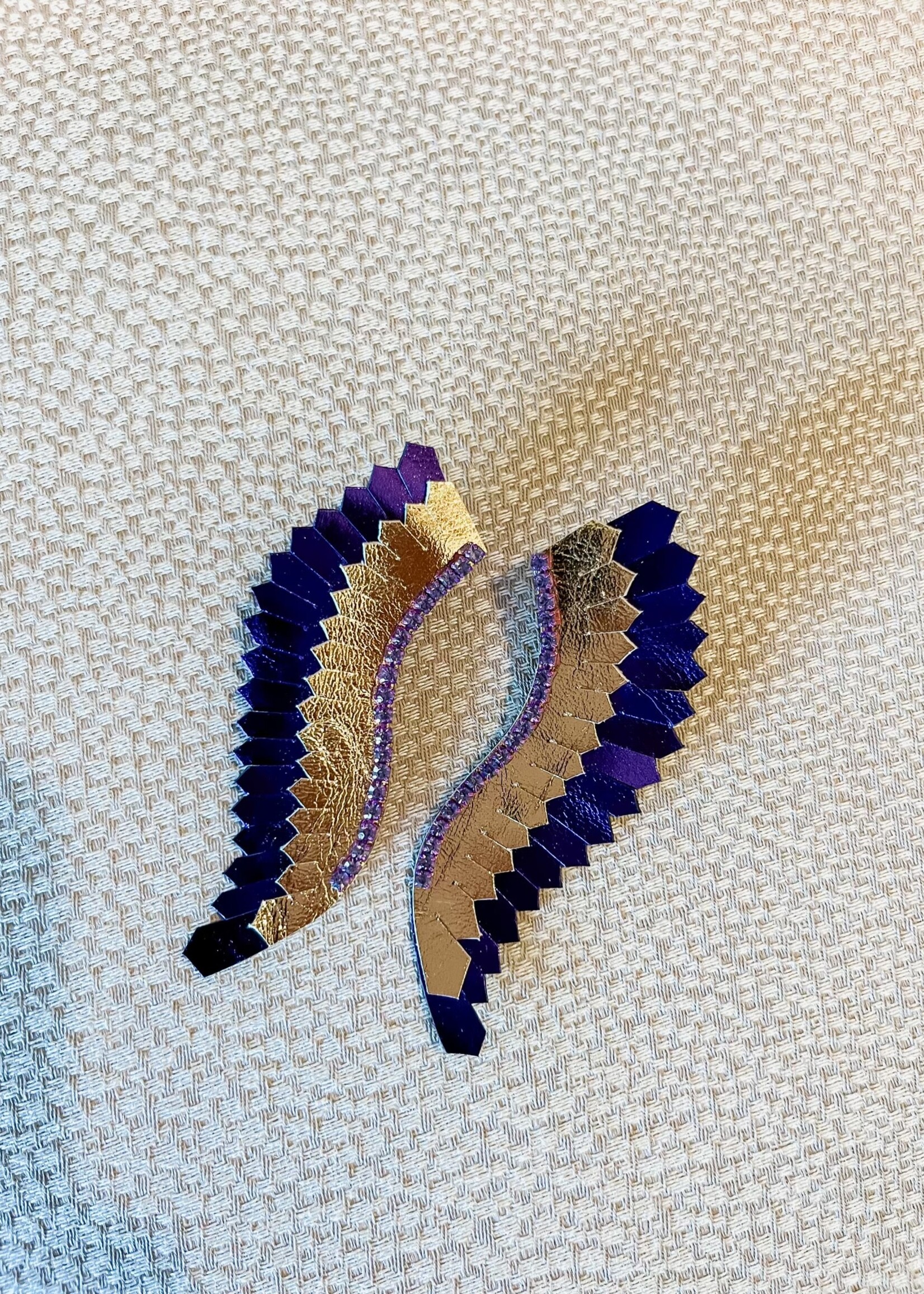 Bloom and Company Purple and Gold Leather Wing Earrings