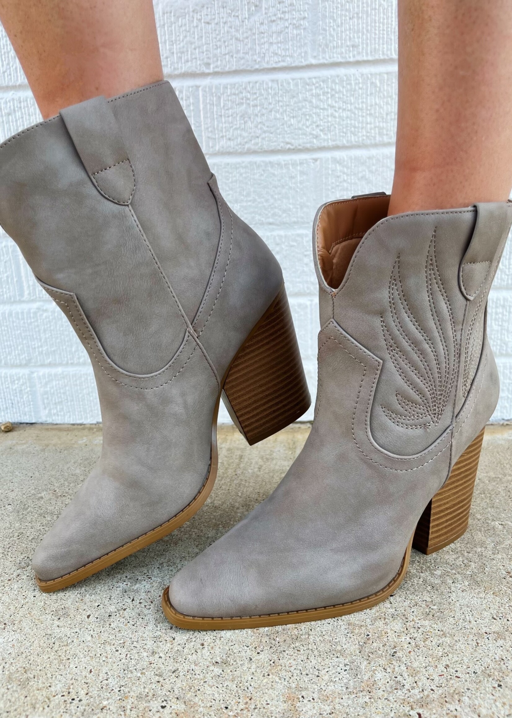 Bloom and Company Taupe Slay Embroidered Bootie