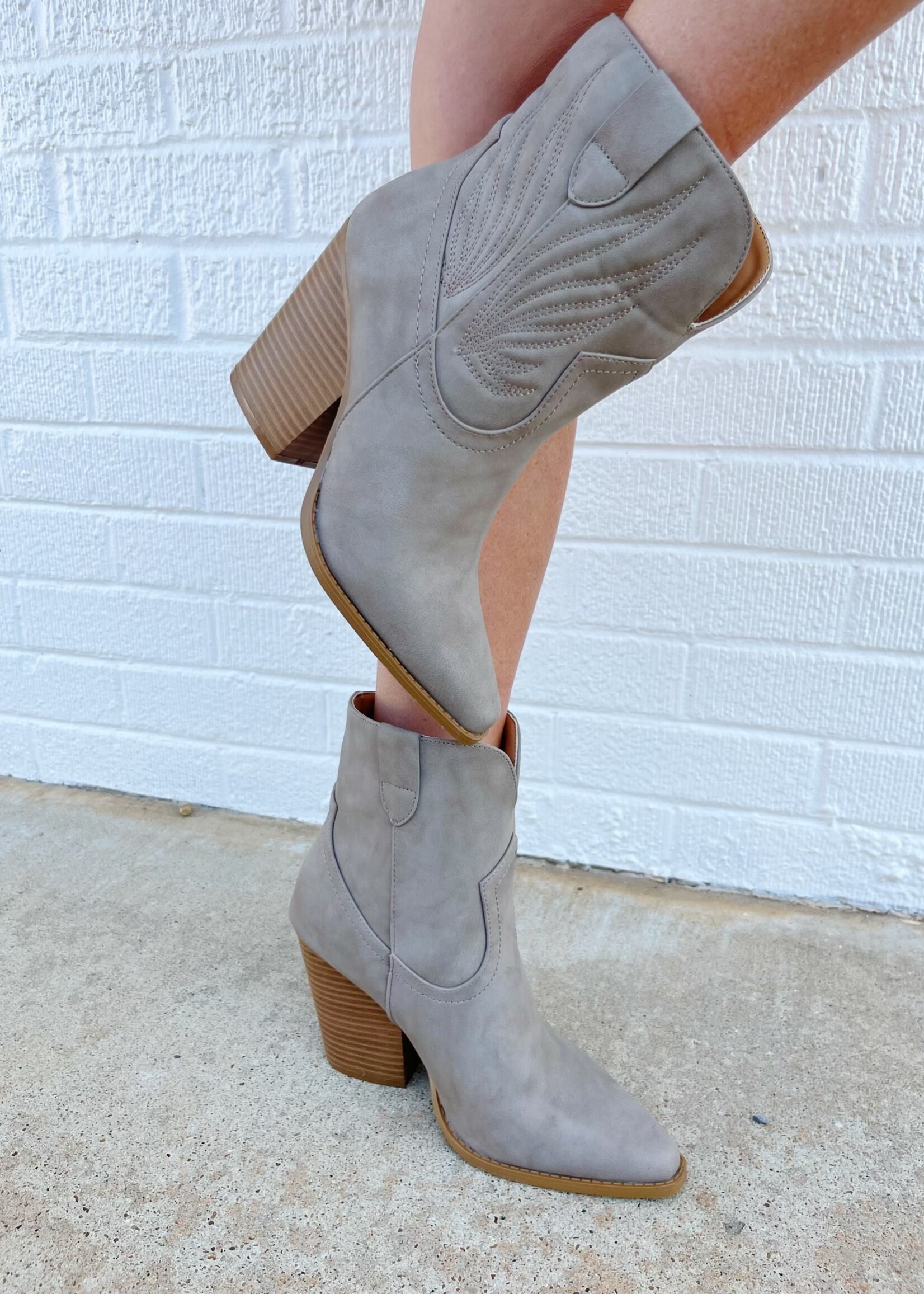 Bloom and Company Taupe Slay Embroidered Bootie
