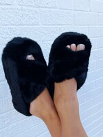 Bloom and Company Black Platform Fluffy Slippers