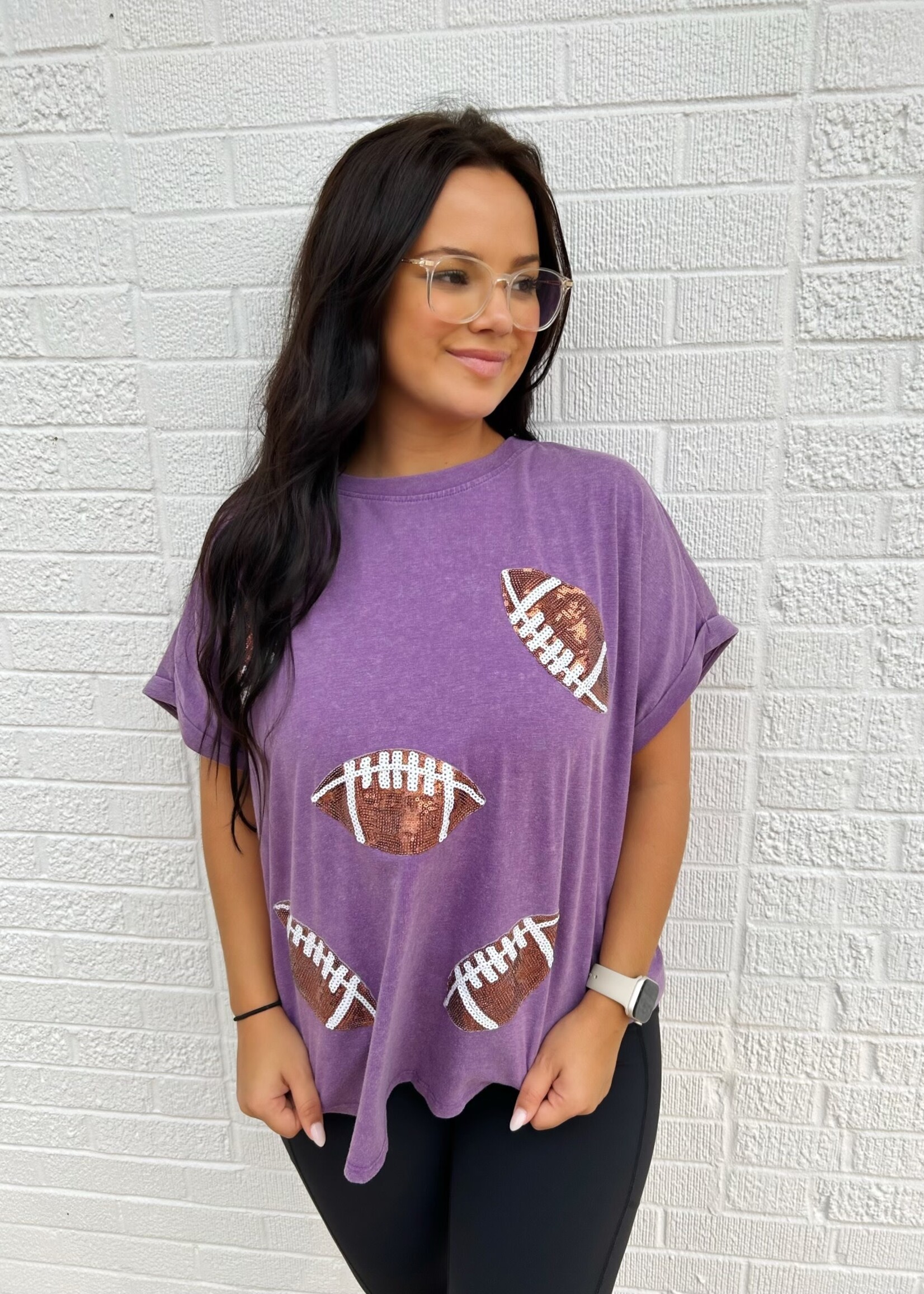 Bloom and Company Violet Sequin Football Top
