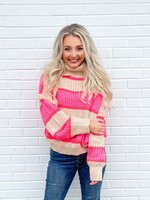 Bloom and Company Hot Pink and Taupe Turtleneck Sweater