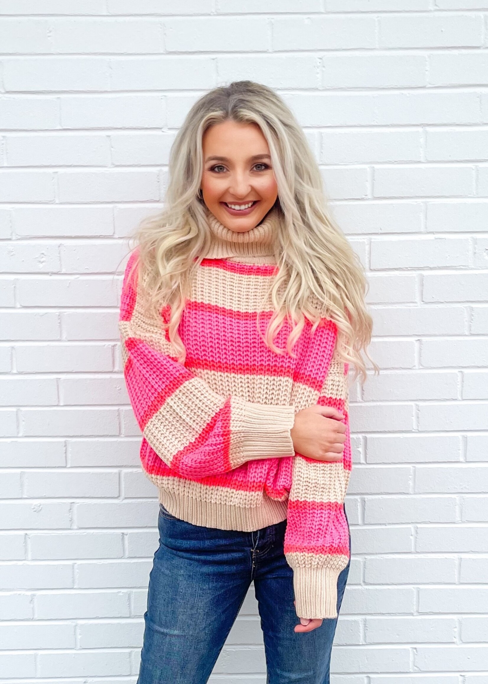 Bloom and Company Hot Pink and Taupe Turtleneck Sweater