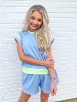 Bloom and Company Pastel Blue Colorblock Shorts Set