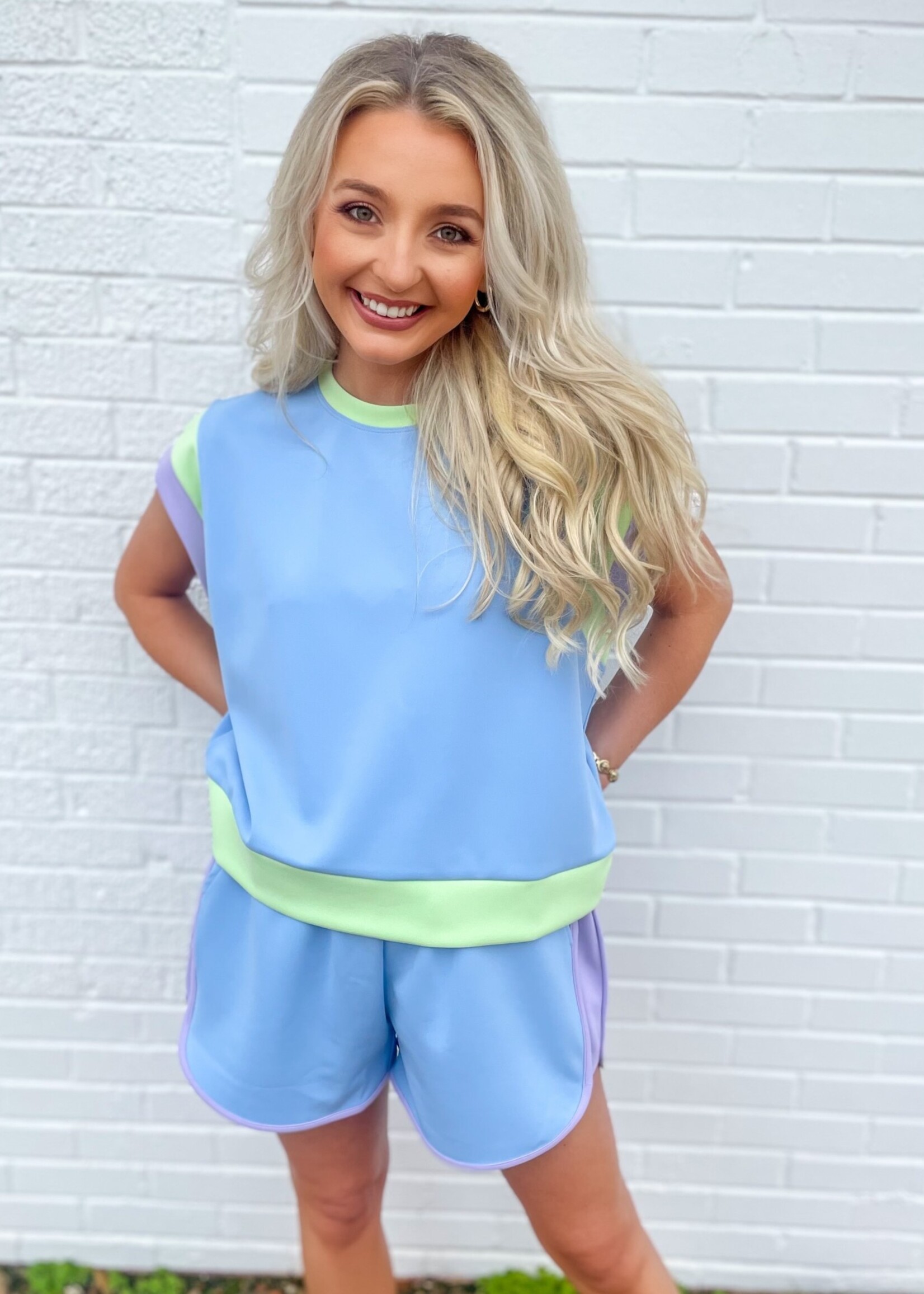 Bloom and Company Pastel Blue Colorblock Shorts Set