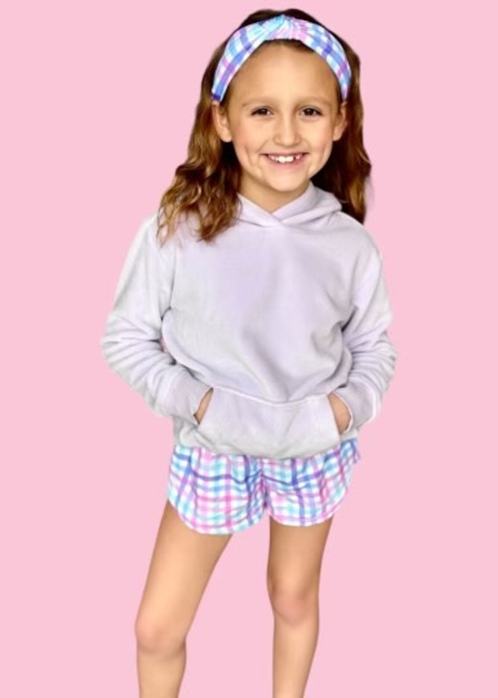 Bloom and Company Girls Plaid Sky Blue Steph Shorts