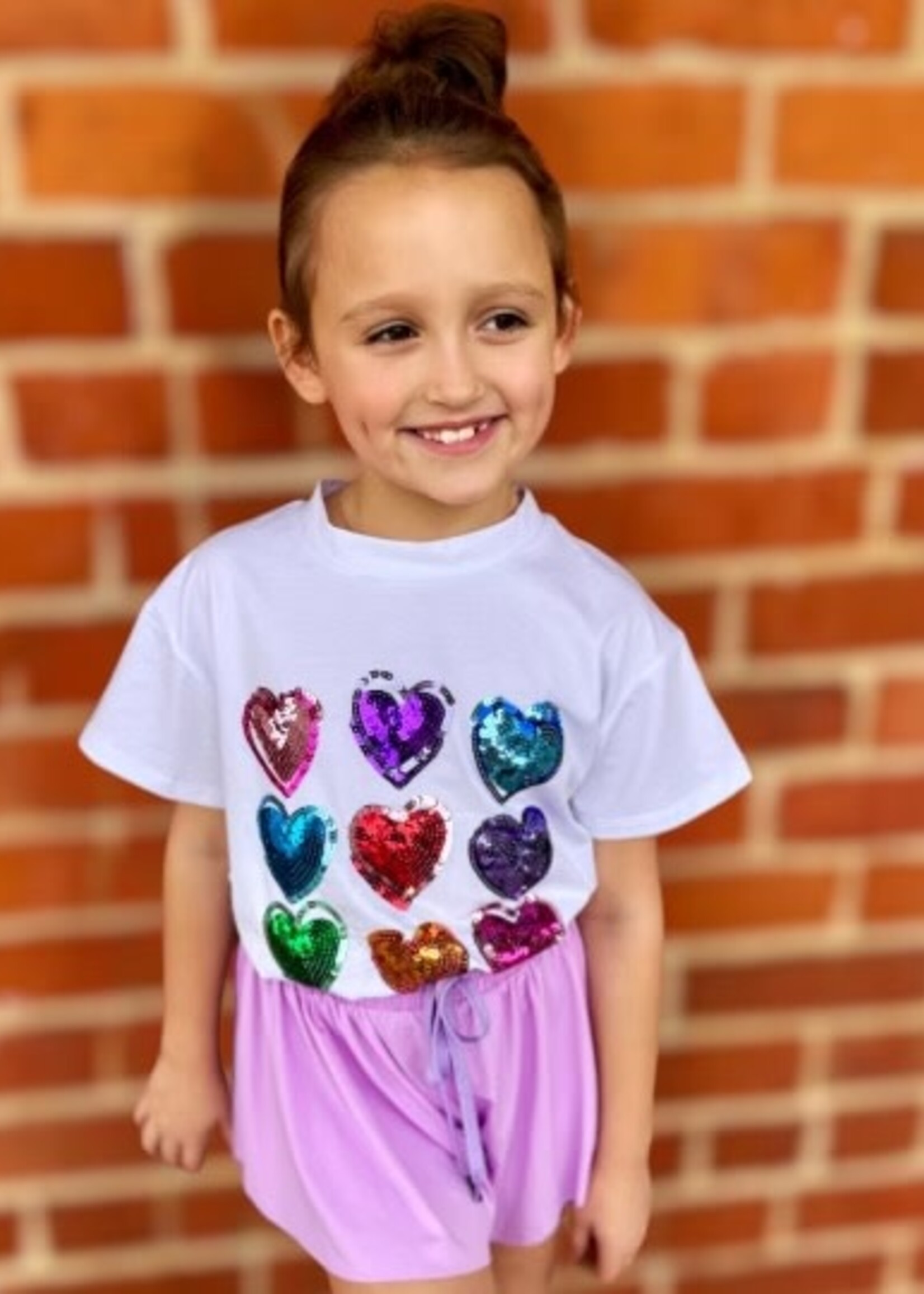 Bloom and Company Girls Sequin Rainbow Hearts Tee