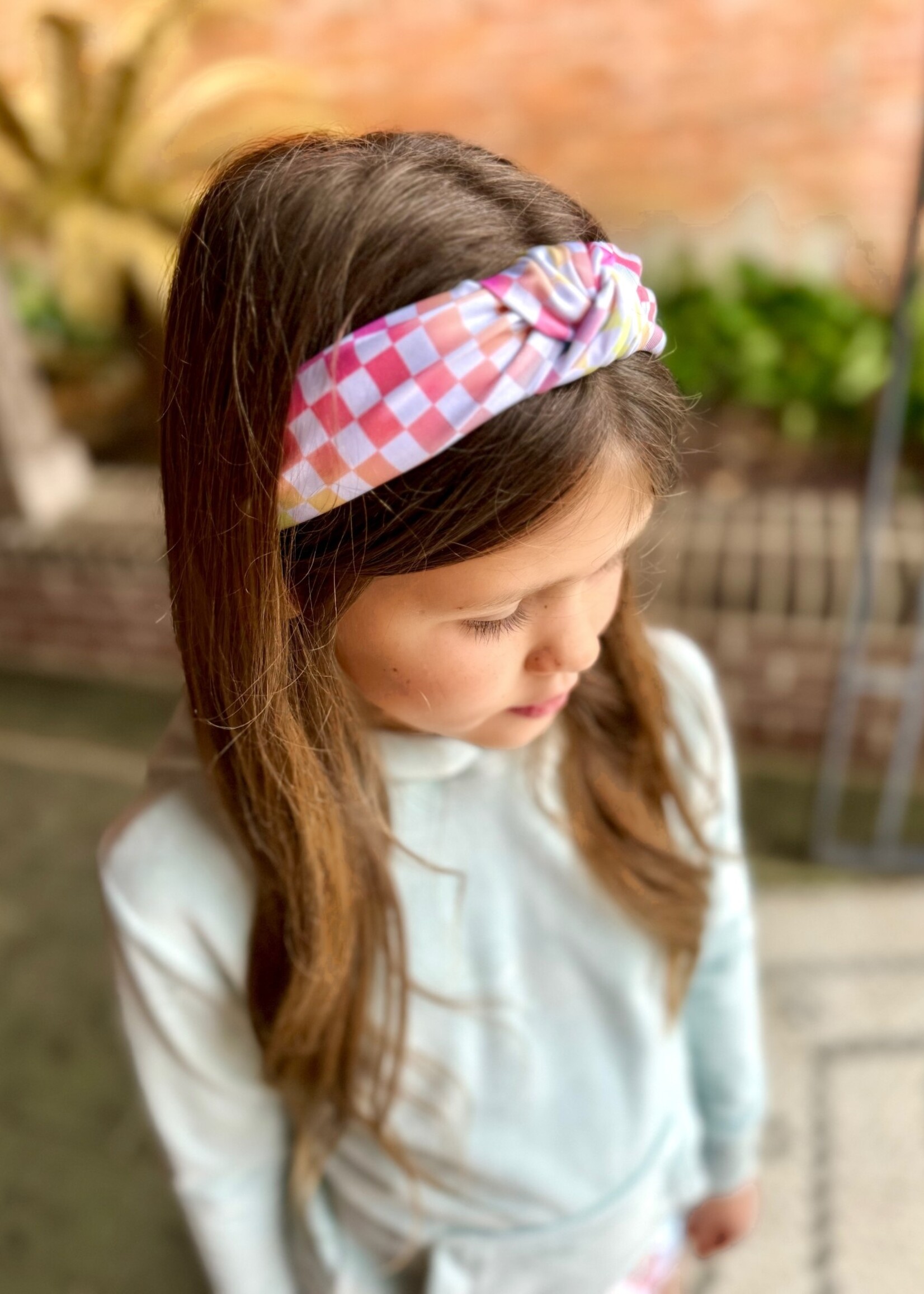 Bloom and Company Girls Pastel Checker Top Knot Headband