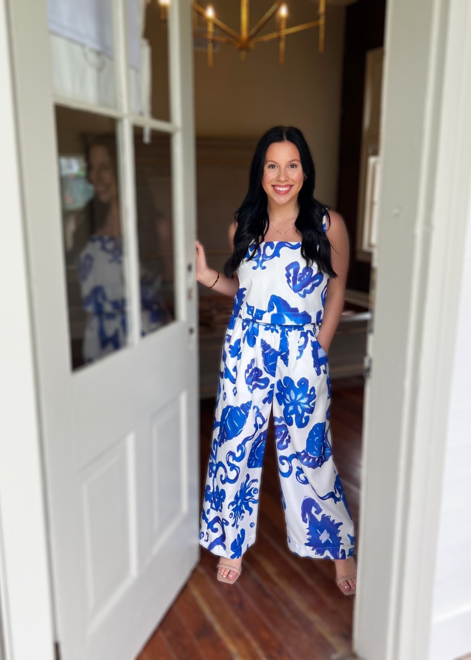 Bloom and Company Blue Floral Tank and Pants Set