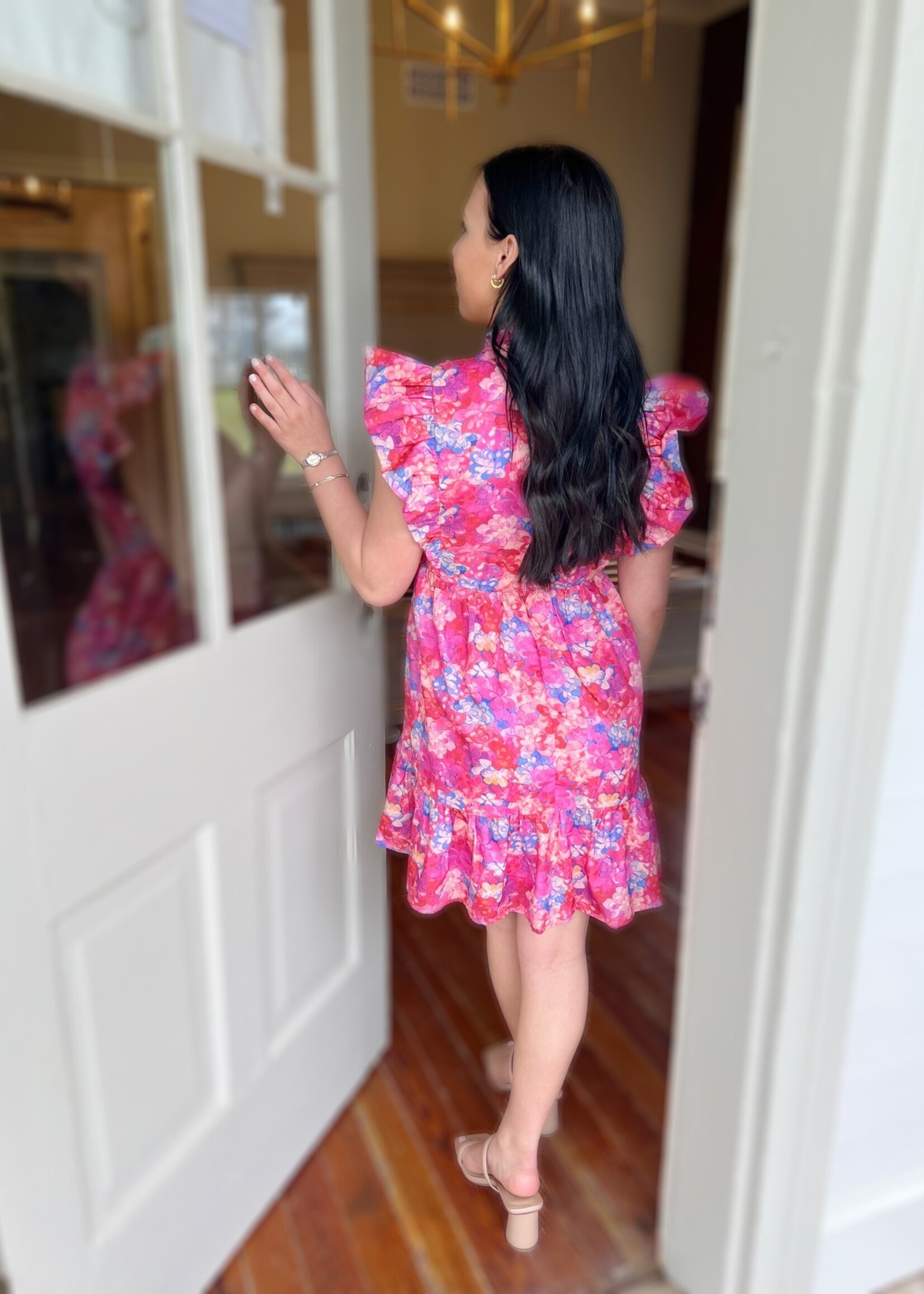 Bloom and Company Pink Floral Ruffle Mini Dress
