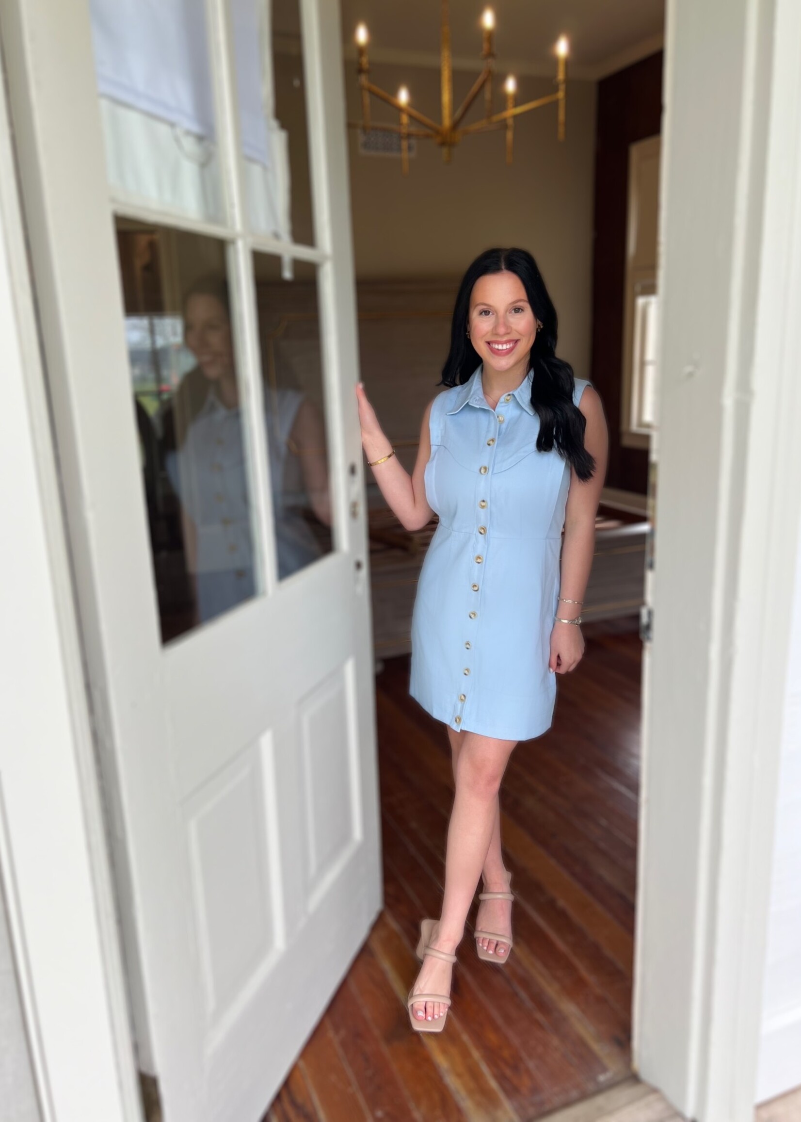 Bloom and Company Light Blue Sleeveless Button Down Dress