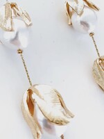Bloom and Company Gold Leaf and Pearl Bud Drop Earrings