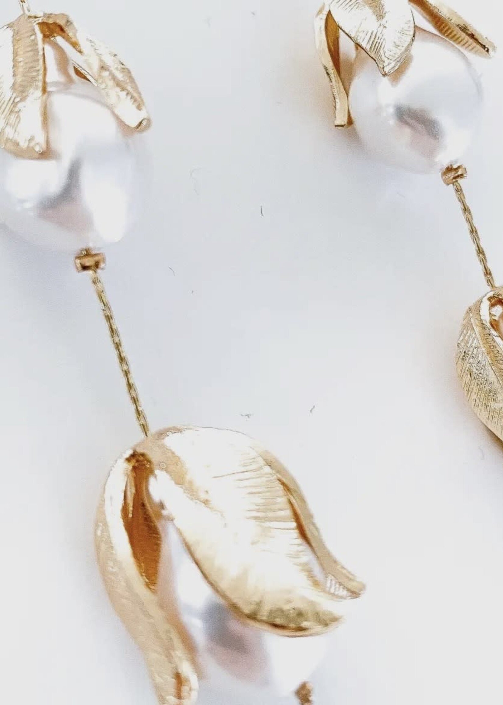 Bloom and Company Gold Leaf and Pearl Bud Drop Earrings