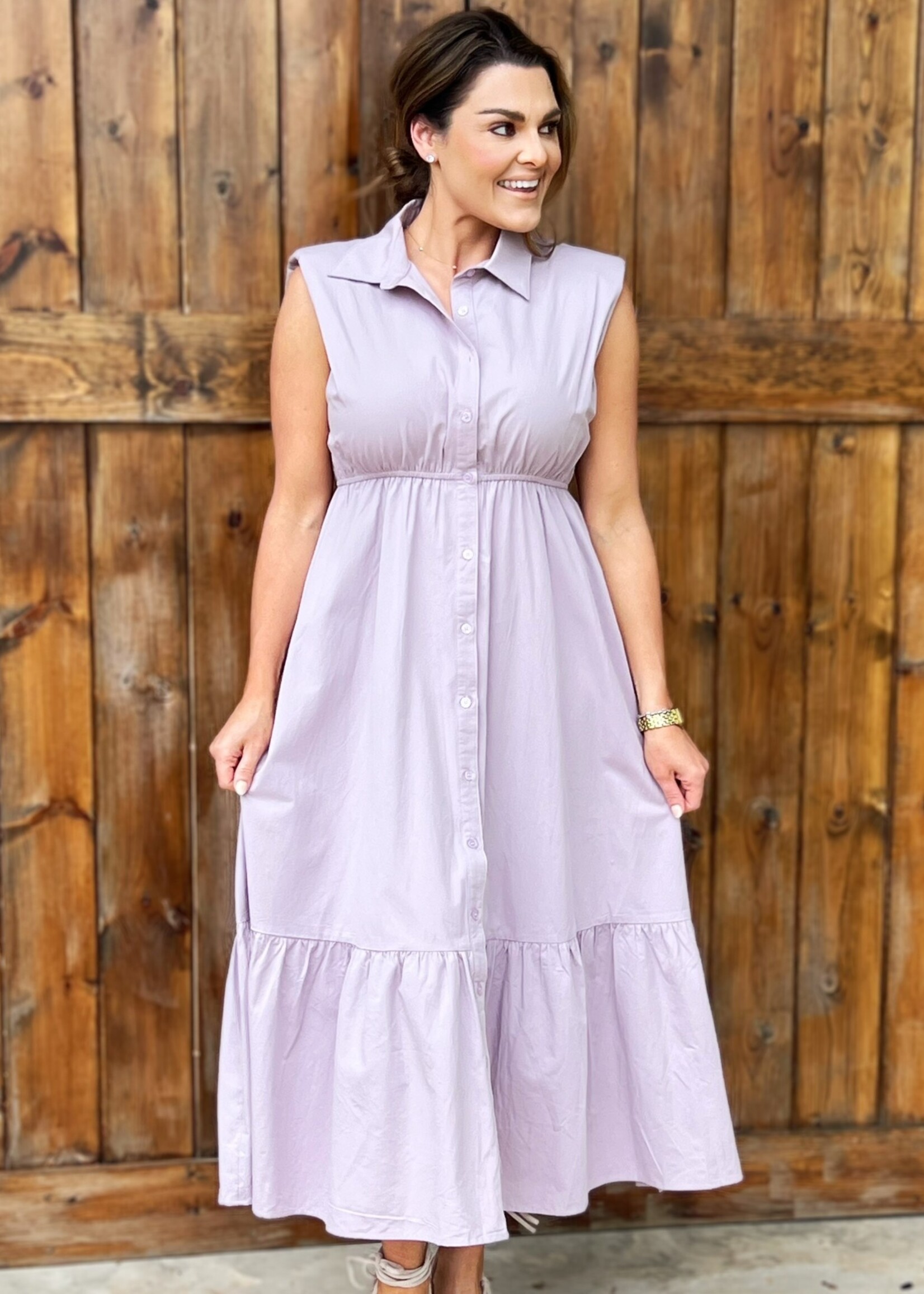 Bloom and Company Lavender Tiered Maxi Dress With Shoulder Pad