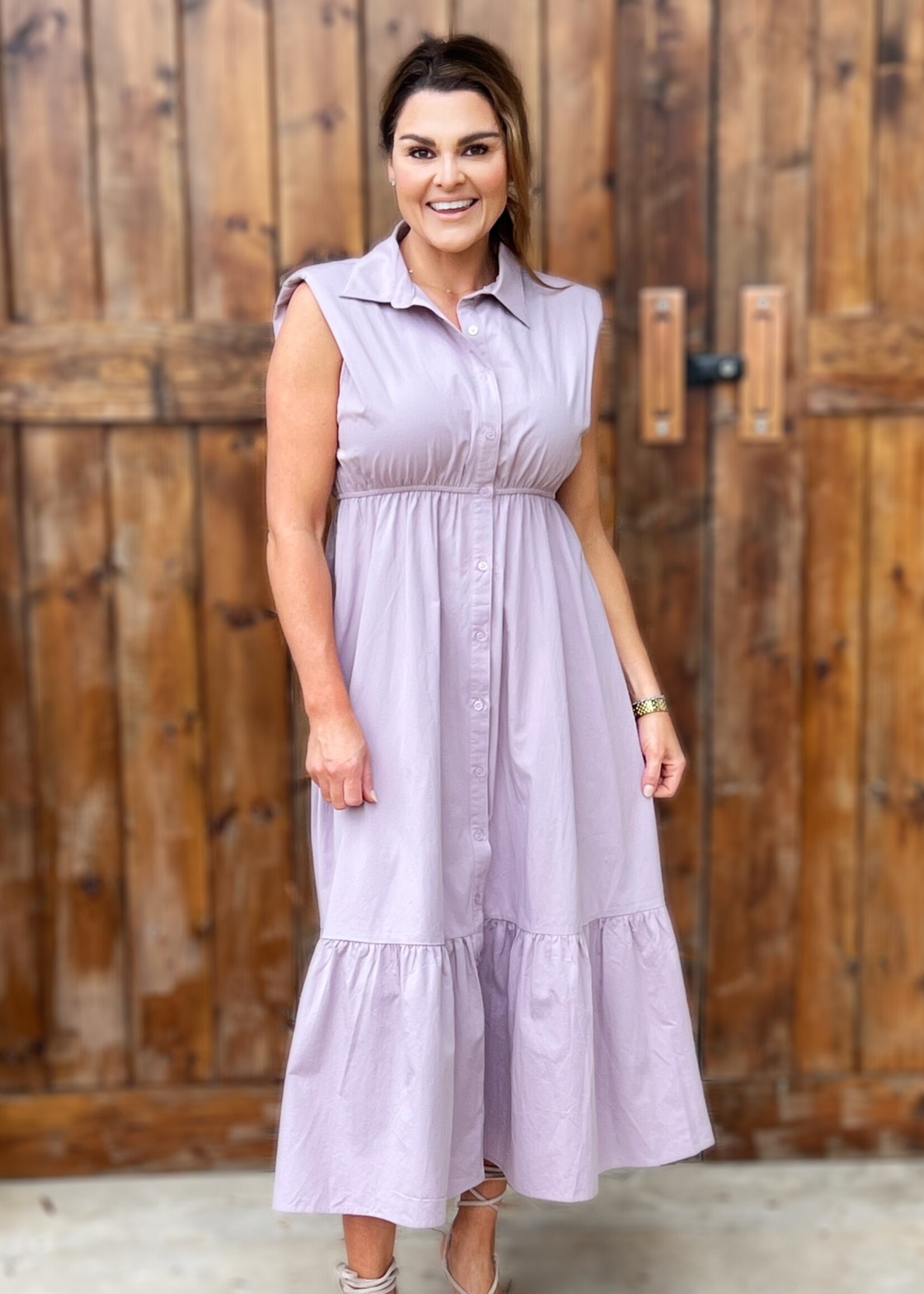 Bloom and Company Lavender Tiered Maxi Dress With Shoulder Pad