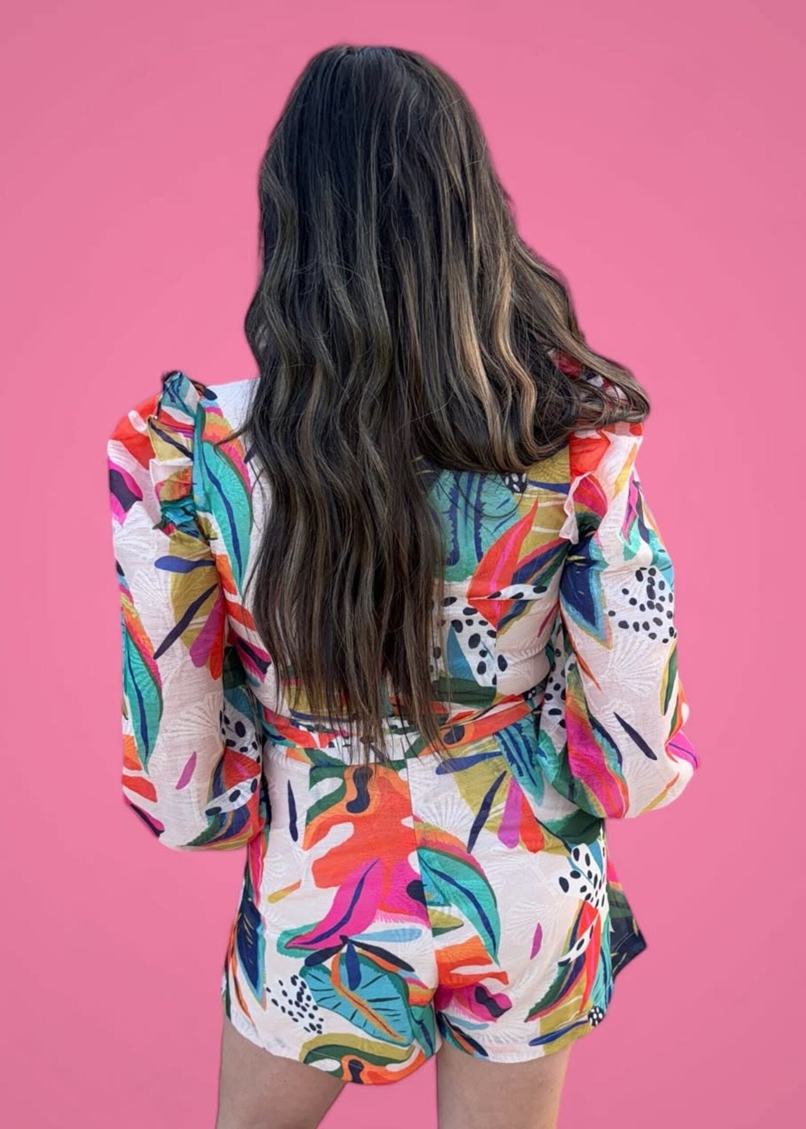 Bloom and Company Multicolored Patterned Long Sleeve Romper