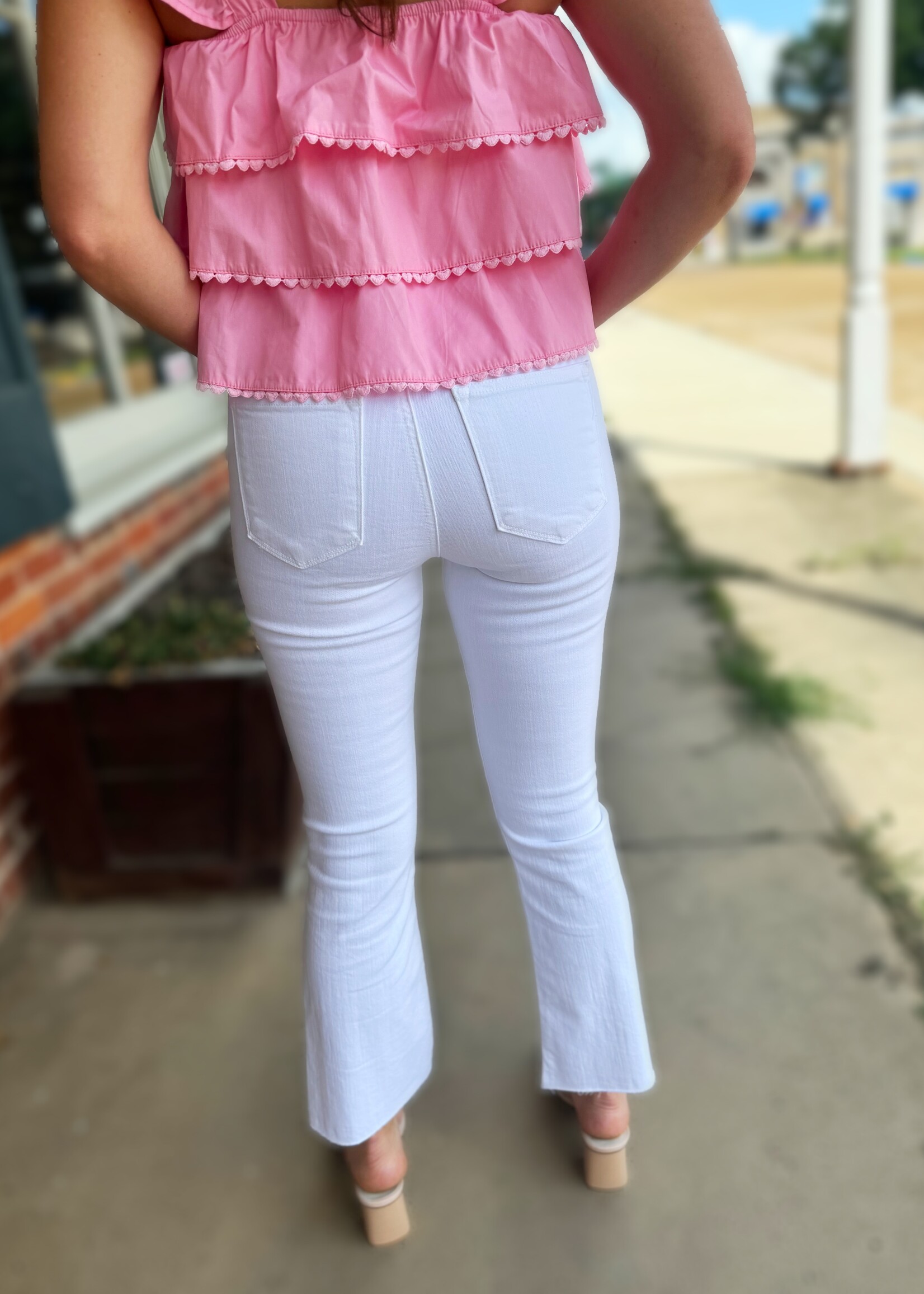 Bloom and Company Optic White High Rise Crop Flare Jeans