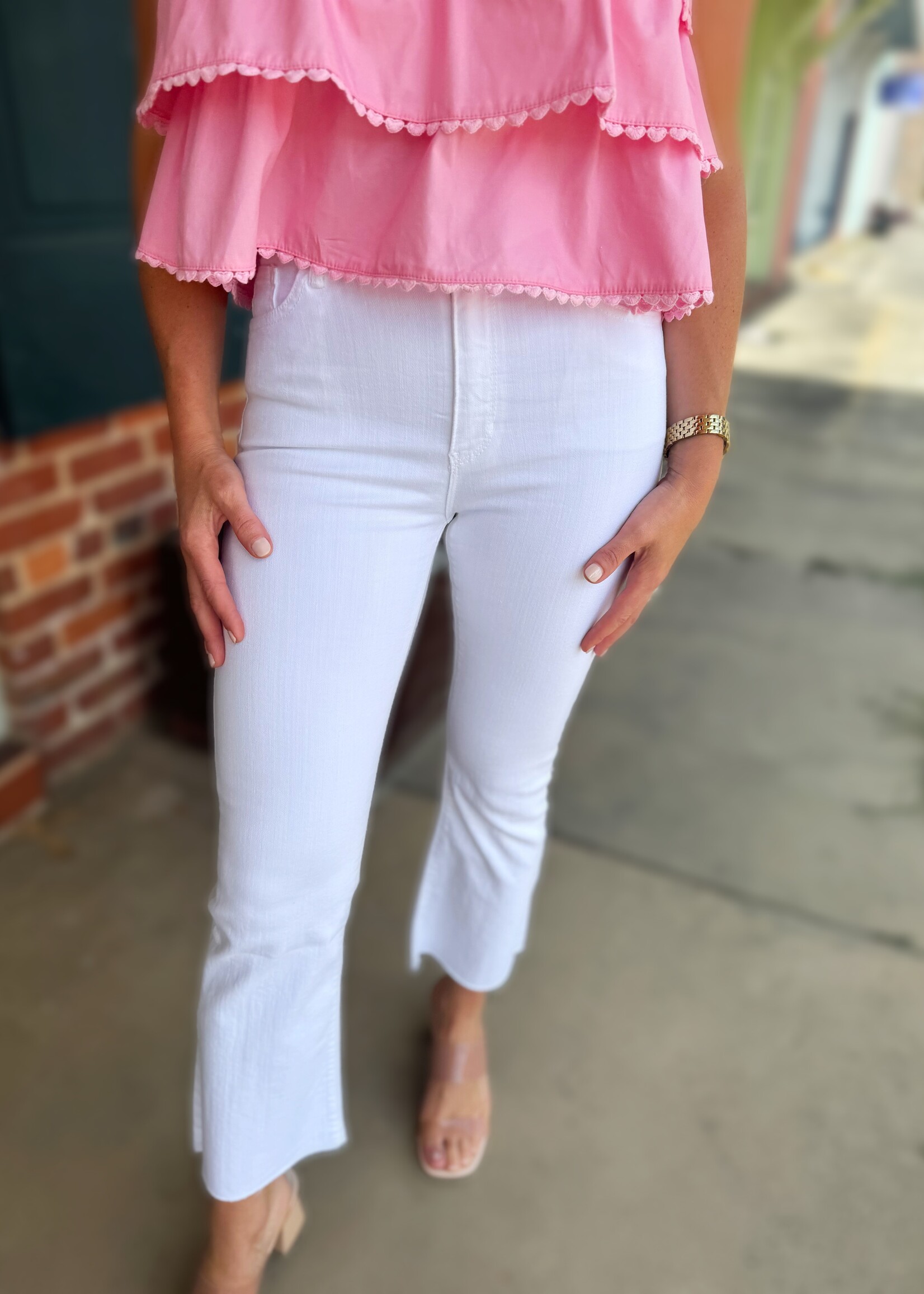 Bloom and Company Optic White High Rise Crop Flare Jeans