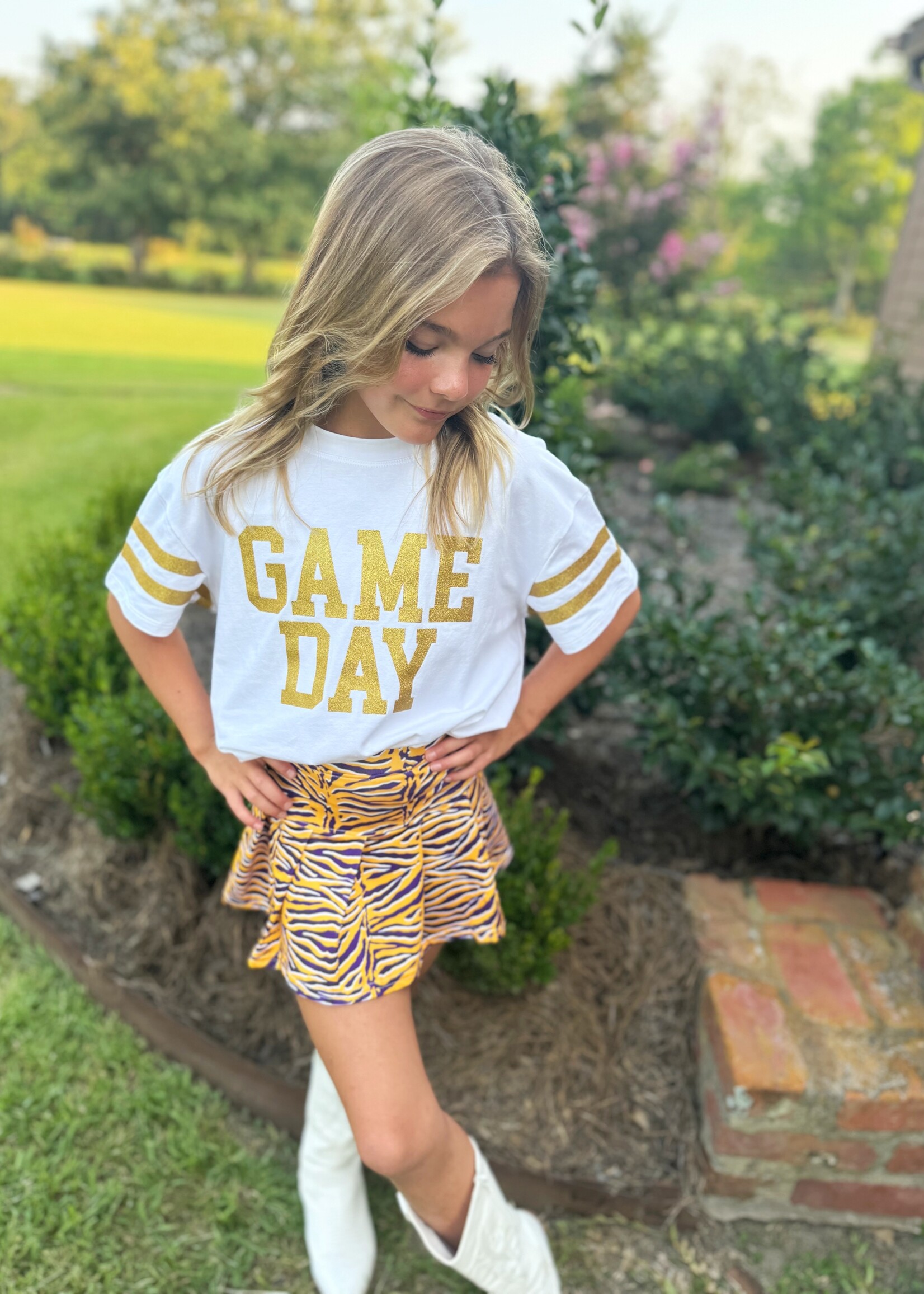 Bloom and Company Youth Purple & Yellow Tiger Stripe Tennis Skort